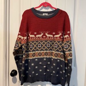 Chico Men's Red and Blue Reindeer Sweater